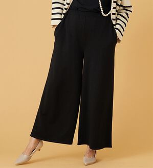 BELLUNA（ベルーナ）の「ウエスト楽々！キレイ見えワイドパンツ（ワイドパンツ・ガウチョ）」｜黒