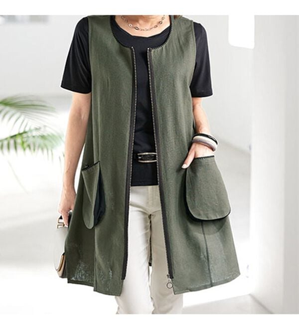 BELLUNA（ベルーナ）の「麻混配色デザインジャンパードレス（ジャンパースカート）」｜詳細画像