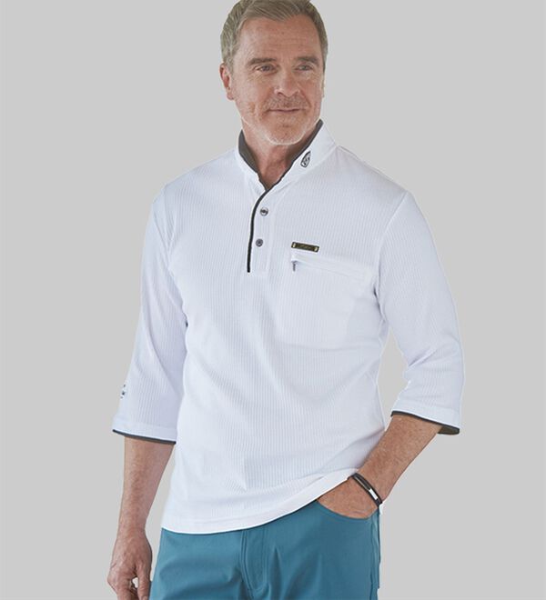 79600　PLEATSPLEASE　二重襟　シャツ WAWA JAPAN 長袖 メンズ クレリック ワイシャツ 二重襟 ボタンダウン Y
