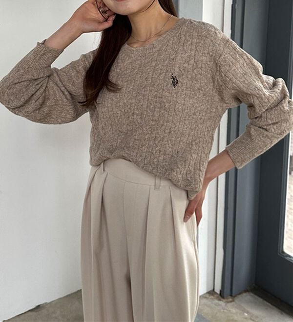 RANAN（ラナン）の「＜U.S.POLO ASSN.ユーエスポロアッスン＞ ワンポイントケーブルニット（ニット・セーター）」｜詳細画像