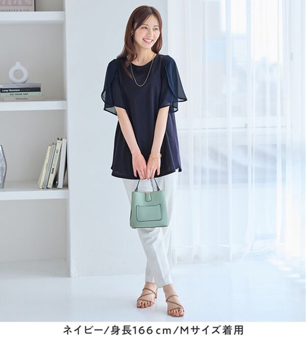 alotta（アロッタ）の「シフォン切替チューリップ袖チュニックＴシャツ（チュニック）」｜詳細画像