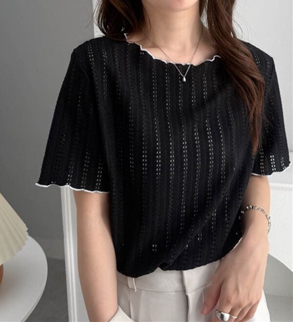 RANAN（ラナン）の「透かし柄メロー配色Ｔシャツ（カットソー）」｜詳細画像