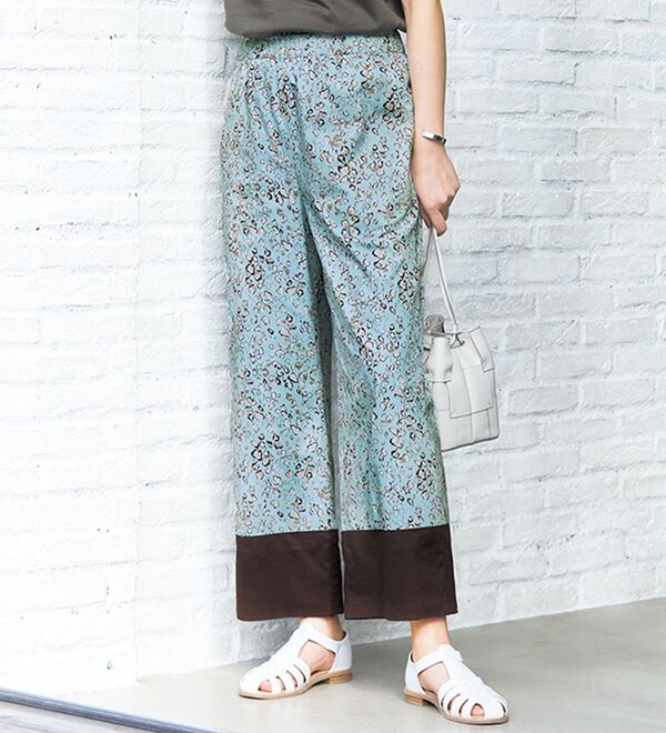 VINNO（ヴィノ）の「綿ローン裾配色プリントパンツ（ワイドパンツ・ガウチョ）」｜詳細画像