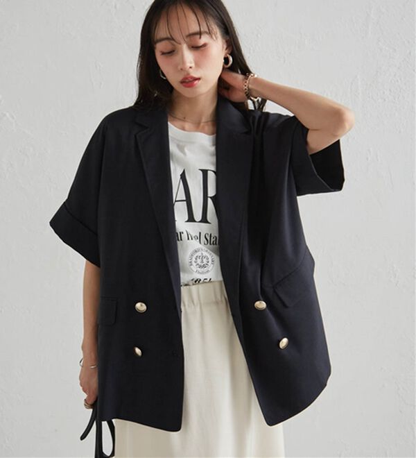 RANAN（ラナン）の「【新色追加】麻調ダブルボタンハーフスリーブジャケット（テーラードジャケット）」｜詳細画像