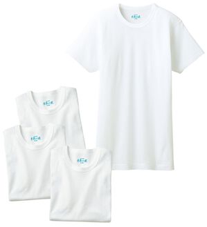 「【４枚組】＜ＧＵＮＺＥ&times;ベルーナ＞素肌の匠（Ｒ）綿１００％風通る冷感インナー（メンズ肌着・インナーウェア）」｜ホワイト4枚組 半袖丸首