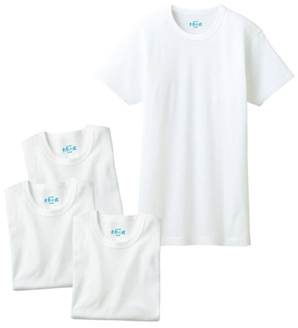 「【４枚組】＜ＧＵＮＺＥ&times;ベルーナ＞素肌の匠（Ｒ）綿１００％風通る冷感インナー（メンズ肌着・インナーウェア）」｜ホワイト4枚組 半袖丸首