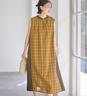 チェック柄フレンチスリーブワンピース - ベルーナ【公式】 