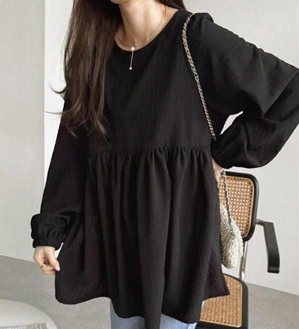 GeeRA（ジーラ）の「前後２ＷＡＹリボンペプラムチュニック（チュニック）」｜ブラック