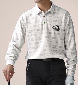 「＜ロッキーラビット＞総柄裏シャギーポロ（メンズカットソー）」｜ホワイト