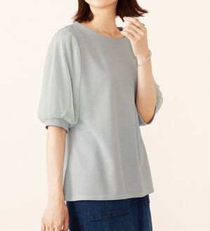 BELLUNA（ベルーナ）の「ラメチュール袖切替デザインプルオーバー（カットソー）」｜サックス