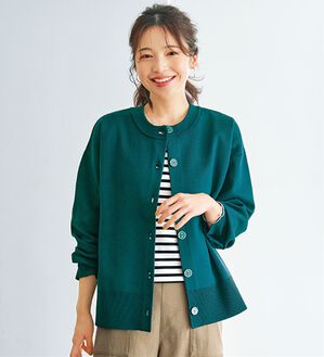 BELLUNA（ベルーナ）の「《快適Ｌａｂ．》洗える！軽い！配色使いニットカーディガン（ニットカーディガン）」｜グリーン
