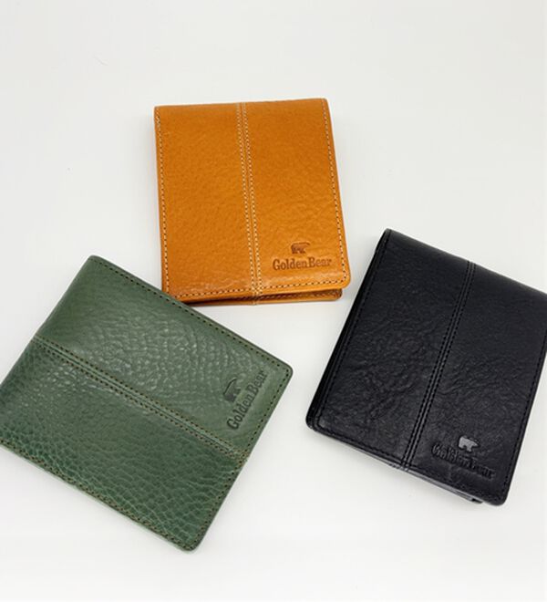 「＜ゴールデンベア＞イタリアンレザー折り財布（メンズ財布・パスケース）」｜詳細画像