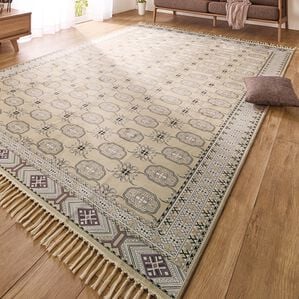 「エスニック柄プリントはっ水カーペット（カーペット）」｜ベージュ