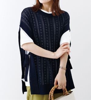 BELLUNA（ベルーナ）の「サイドリボン透かし編ベストアンサンブル（アンサンブル）」｜ネイビー