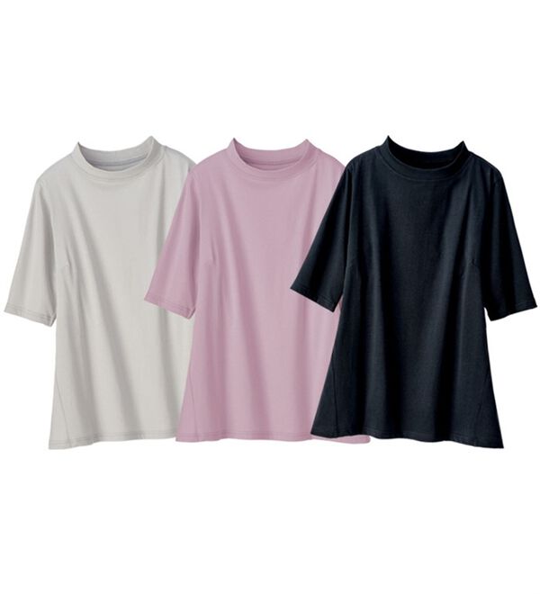 「【３色組】綿１００％サイド切替スタンド衿Ｔシャツ（カットソー）」｜詳細画像