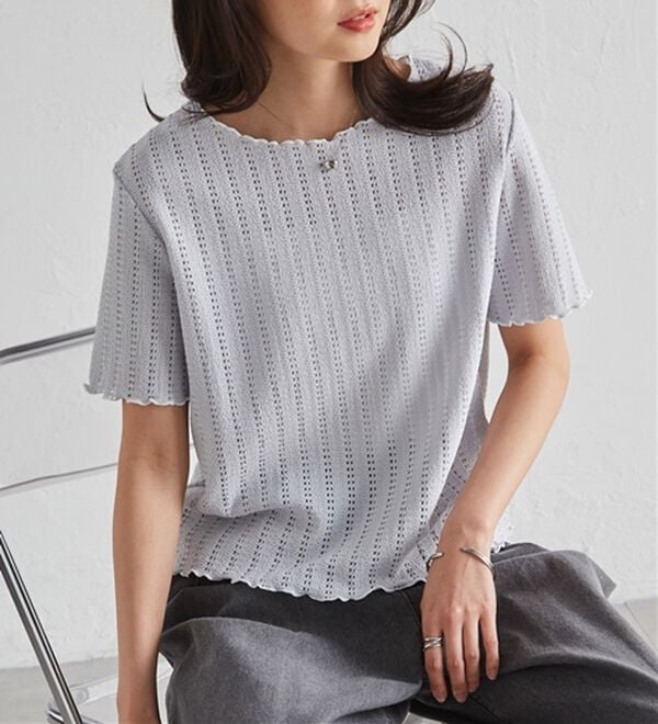 RANAN（ラナン）の「透かし柄メロー配色Ｔシャツ（カットソー）」｜詳細画像