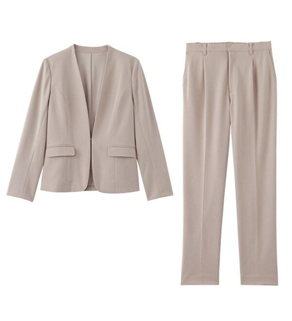 GeeRA（ジーラ）の「【ジャケット+パンツ】洗濯機で洗えるのびのび！ストレッチカットソーセットアップスーツ（パンツスーツ）」｜詳細画像