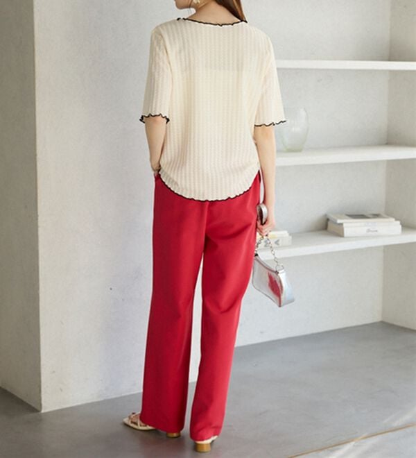 GeeRA（ジーラ）の「配色メロー５分袖表面感カットソー（カットソー）」｜詳細画像