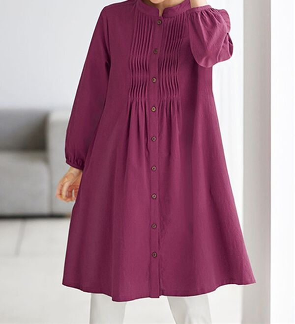 ナチュラルに体型カバー ピンタックチュニックワンピース