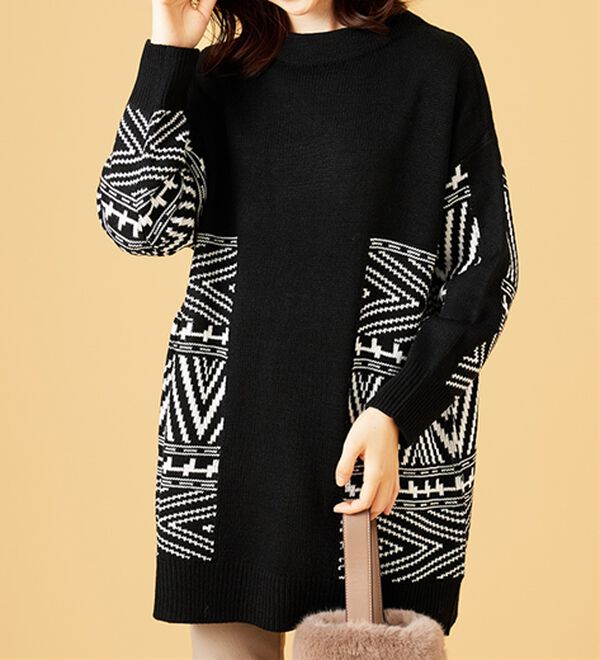 BELLUNA（ベルーナ）の「【Ｌａｇｒｉｌｕａ】幾何柄ジャカード編ニットチュニック（チュニック）」｜詳細画像