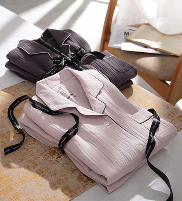 ホテル仕立て5つ星綿100％ダブルガーゼ長袖パジャマ - ベルーナ