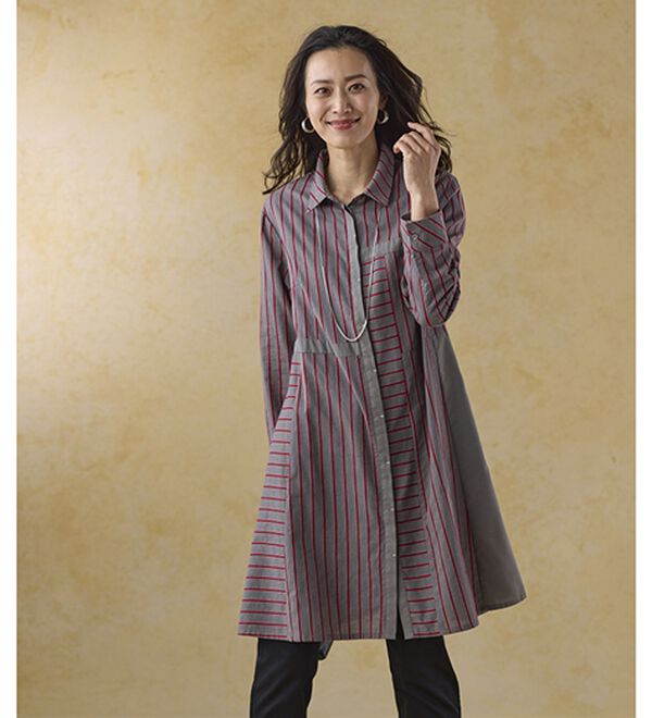 BELLUNA（ベルーナ）の「ランダムストライプ切替フレアーチュニック（チュニック）」｜詳細画像