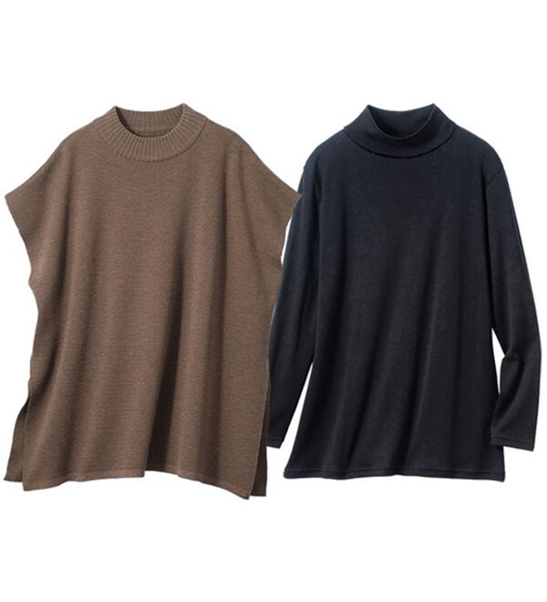 VINNO（ヴィノ）の「ゆるシルエットニットベスト（インナー付）（ベスト）」｜モカ