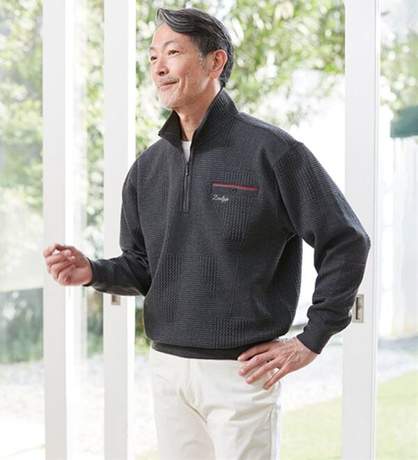 「紳士の格調デザイン　ハーフジップトレーナー（メンズシャツ）」｜詳細画像