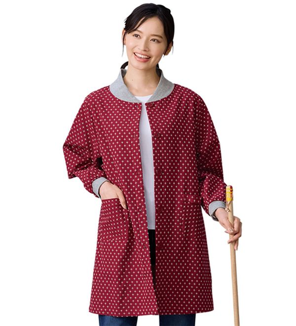 LAVIENNE（ラヴィエンヌ）の「刺し子風柄前開きあったかかっぽうチュニック（パジャマ・ルームウェア）」｜ワイン