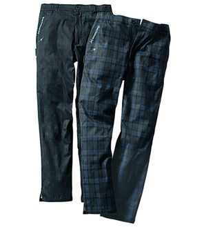 「＜トランスコンチネンツ＞お洒落なチェック柄ゴルフパンツ（メンズフルレングスパンツ）」｜2本組