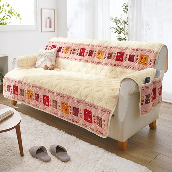 iellio（イエリオ）の「ボリュームたっぷりあったかギャベ柄ソファカバー（ソファーカバー）」｜ローズベージュ