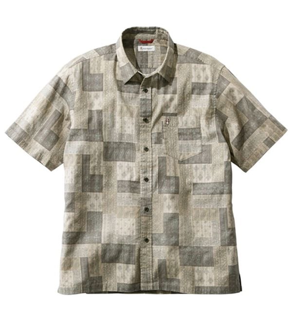 「＜ハッシュパピー＞半袖バンダナプリントシャツ（メンズシャツ）」｜グレージュ