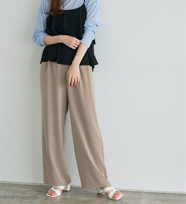 Pierrot（ピエロ）の「【接触冷感】楽ちんキレイ見えワイドイージーパンツ（フルレングスパンツ）」｜詳細画像