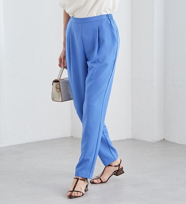 RANAN（ラナン）の「【ひんやり・ＵＶ】機能付麻調美脚タックテーパードパンツ（フルレングスパンツ）」｜詳細画像