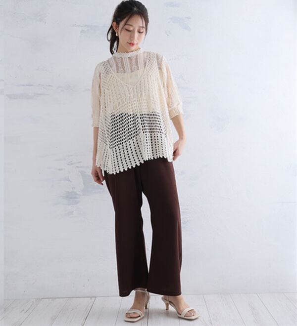 A HAPPY MARILYN（アハッピーマリリン）の「【Ｌ～８Ｌ】＜身長別に選べる２丈＞さらっと美脚ゆるカーブパンツ（ワイドパンツ・ガウチョ）」｜詳細画像