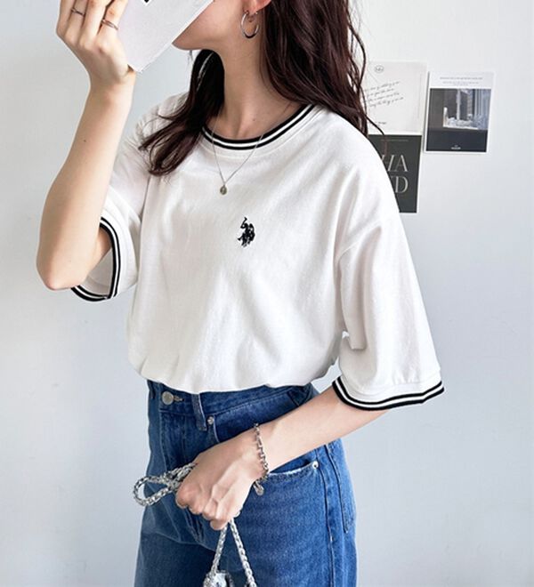 GeeRA（ジーラ）の「【ＵＳ．ＰＯＬＯ．ＡＳＳＮ】ライン配色Ｔシャツ（Tシャツ）」｜詳細画像