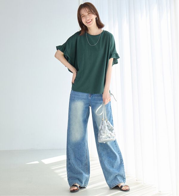 Viola e Viola（ヴィオラ エ ヴィオラ）の「サラリ綿混フリル袖Tシャツ（カットソー）」｜詳細画像