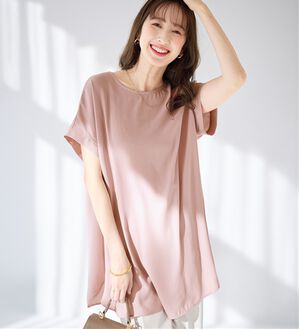 alotta（アロッタ）の「【イージーケア】ドレープＴブラウスチュニック（チュニック）」｜ピンク