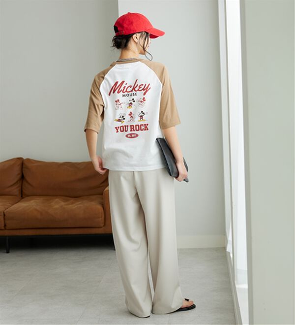 Disney＞【ミッキー】バックプリント7分丈ラグランTシャツ