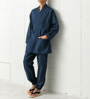 「岡山デニム＜ジャパンブルー＞作務衣（メンズ和装・浴衣・和装グッズ）」｜詳細画像