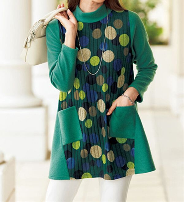 ドット柄チュニック 起毛カットソードット柄切替チュニック - ベルーナ【公式】