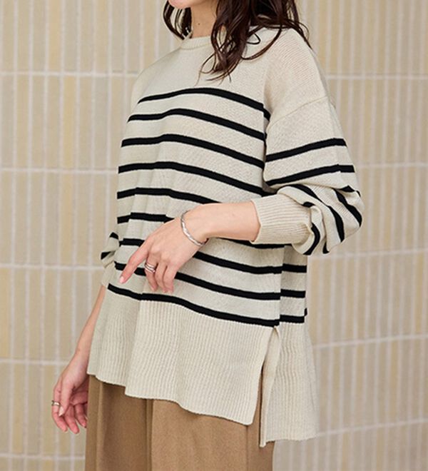 RANAN（ラナン）の「ワイドリブ使いカラーニットチュニック（ニット・セーター）」｜詳細画像