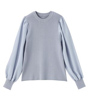 GeeRA（ジーラ）の「バックボタン袖異素材リブニット（ニット・セーター）」｜ブルー