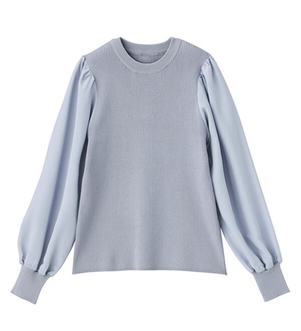 GeeRA（ジーラ）の「バックボタン袖異素材リブニット（ニット・セーター）」｜ブルー