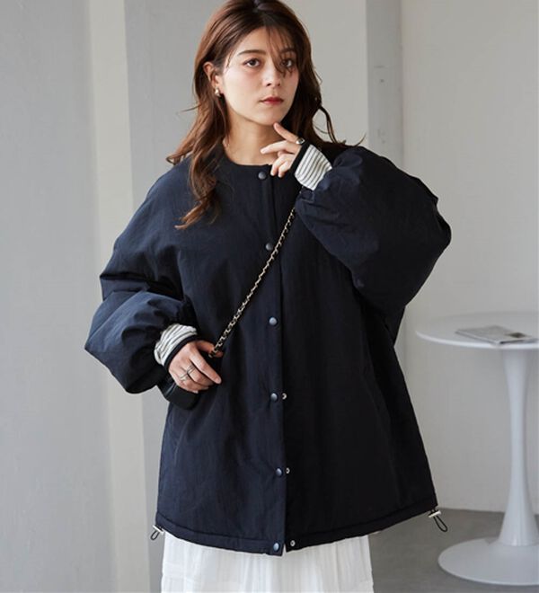 RANAN（ラナン）の「ノーカラーオーバーサイズ中わたブルゾン（ハーフコート）」｜詳細画像