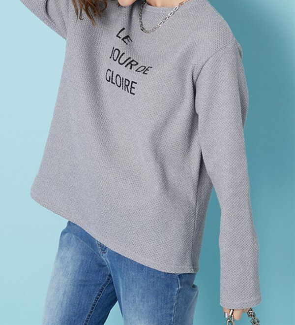 BELLUNA（ベルーナ）の「ふんわり裏起毛ニットソーロゴプルオーバー（カットソー）」｜詳細画像