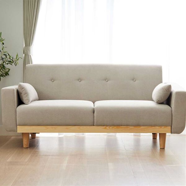 iellio（イエリオ）の「木飾り付ワイドソファＬｉｌｙｙａ＜２．５人掛＞（ソファ）」｜グレー