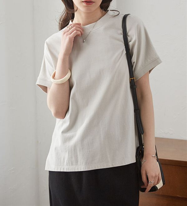 RANAN（ラナン）の「【選べる袖丈】ひんやり！＜BC＞綿100％プチハイネックＴシャツ（カットソー）」｜詳細画像