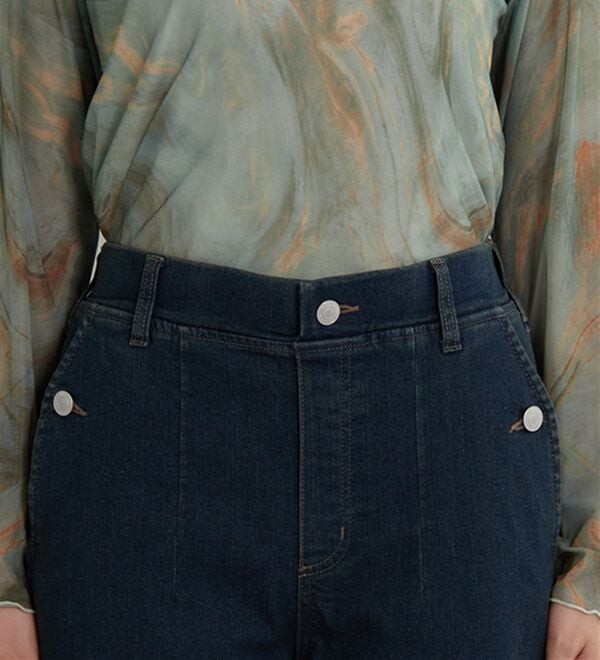 BELLUNA（ベルーナ）の「【選べる2丈】裾切替デザインワイドストレートデニム（ワイドパンツ・ガウチョ）」｜詳細画像