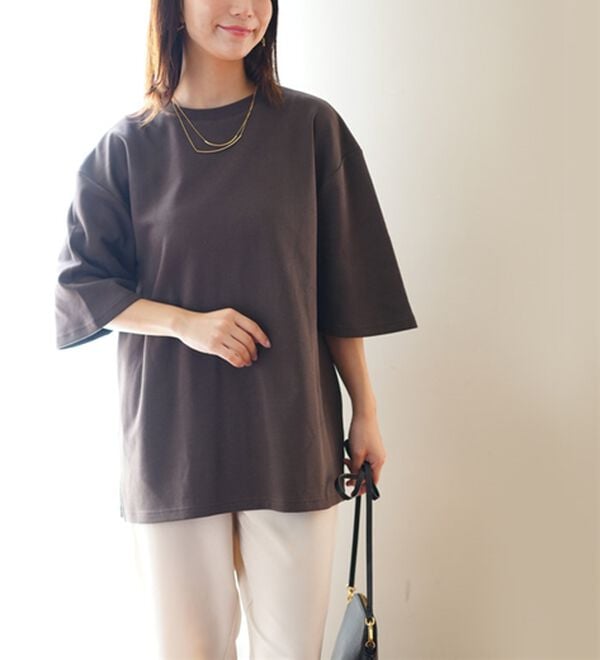 A HAPPY MARILYN（アハッピーマリリン）の「【Ｍ～８Ｌ】名品！「３つのシルエット」と「長袖／半袖」から選べる 綿混 ベーシック Ｔシャツ（Tシャツ）」｜詳細画像